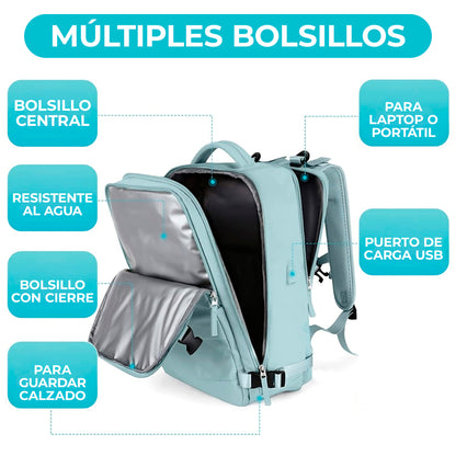 🌍 Mochila de Viaje Grande 35L – Compartimento para Laptop y Zapatos