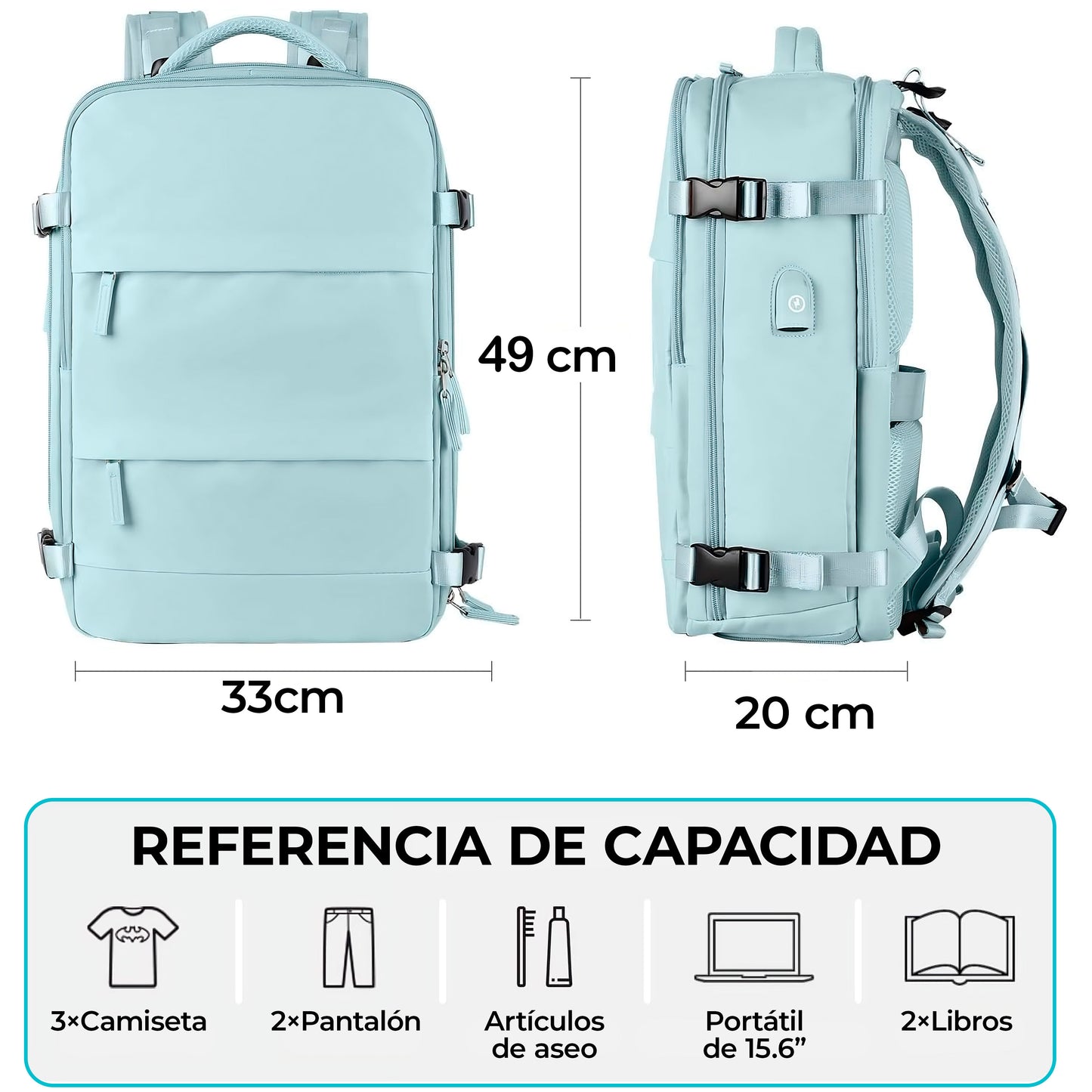 🌍 Mochila de Viaje Grande 35L – Compartimento para Laptop y Zapatos